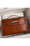 Hermes Kelly Pochette Handmade Bag In Gold Matte Alligator Leather  Replica