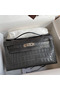Hermes Kelly Pochette Handmade Bag In Graphite Matte Alligator Leather  Replica