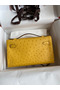Hermes Kelly Pochette Handmade Bag In Jaune Ambre Ostrich Leather  Replica