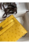 Hermes Kelly Pochette Handmade Bag In Jaune Ambre Ostrich Leather  Replica