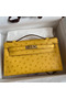 Hermes Kelly Pochette Handmade Bag In Jaune Ambre Ostrich Leather  Replica