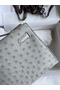Hermes Kelly Pochette Handmade Bag In Pearl Grey Ostrich Leather  Replica