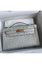 Hermes Kelly Pochette Handmade Bag In Pearl Grey Ostrich Leather  Replica