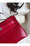 Hermes Kelly Pochette Handmade Bag In Rose Extreme Shiny Alligator Leather  Replica