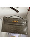 Hermes Kelly Pochette Handmade Bag In Taupe Shiny Alligator Leather  Replica