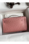 Hermes Kelly Pochette Handmade Bag In Terre Cuite Ostrich Leather  Replica