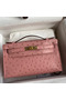 Hermes Kelly Pochette Handmade Bag In Terre Cuite Ostrich Leather  Replica