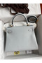 Hermes Kelly Retourne 28 Handmade Bag In Blue Glacier Clemence Leather  Replica