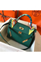 Hermes Kelly Retourne 28 Handmade Bag In Malachite Clemence Leather  Replica