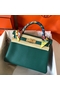 Hermes Kelly Retourne 28 Handmade Bag In Malachite Clemence Leather  Replica