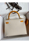 Hermes Kelly Sellier 25 Bicolor Bag in Craie and Yellow Epsom Calfskin  Replica