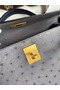 Hermes Kelly Sellier 25 Bicolor Bag in Gris Agate and Blue Ostrich Leather  Replica