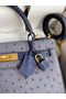 Hermes Kelly Sellier 25 Bicolor Bag in Gris Agate and Blue Ostrich Leather  Replica