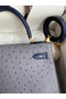 Hermes Kelly Sellier 25 Bicolor Bag in Gris Agate and Blue Ostrich Leather  Replica