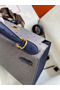 Hermes Kelly Sellier 25 Bicolor Bag in Gris Agate and Blue Ostrich Leather  Replica