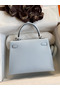 Hermes Kelly Sellier 25 Handmade Bag In Blue Brume Epsom Calfskin  Replica