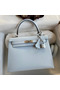 Hermes Kelly Sellier 25 Handmade Bag In Blue Brume Epsom Calfskin  Replica