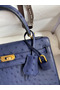 Hermes Kelly Sellier 25 Handmade Bag In Blue Iris Ostrich Leather  Replica