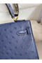 Hermes Kelly Sellier 25 Handmade Bag In Blue Iris Ostrich Leather  Replica