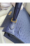 Hermes Kelly Sellier 25 Handmade Bag In Blue Iris Ostrich Leather  Replica