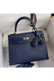 Hermes Kelly Sellier 25 Handmade Bag In Blue Iris Ostrich Leather  Replica