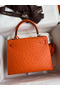 Hermes Kelly Sellier 25 Handmade Bag In Orange Ostrich Leather  Replica
