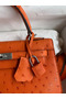 Hermes Kelly Sellier 25 Handmade Bag In Orange Ostrich Leather  Replica
