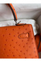 Hermes Kelly Sellier 25 Handmade Bag In Orange Ostrich Leather  Replica