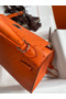 Hermes Kelly Sellier 25 Handmade Bag In Orange Ostrich Leather  Replica