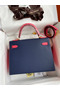 Hermes Kelly Sellier 28 Bicolor Bag in Blue Saphir and Rose Lipstick Epsom Calfskin  Replica