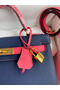 Hermes Kelly Sellier 28 Bicolor Bag in Blue Saphir and Rose Lipstick Epsom Calfskin  Replica
