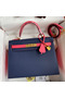 Hermes Kelly Sellier 28 Bicolor Bag in Blue Saphir and Rose Lipstick Epsom Calfskin  Replica