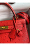 Hermes Kelly Sellier 28 Handmade Bag In Red Ostrich Leather  Replica