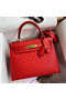 Hermes Kelly Sellier 28 Handmade Bag In Red Ostrich Leather  Replica