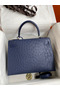 Hermes Kelly Sellier 32 Handmade Bag In Blue Iris Ostrich Leather  Replica