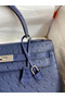 Hermes Kelly Sellier 32 Handmade Bag In Blue Iris Ostrich Leather  Replica