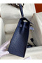 Hermes Kelly Sellier 32 Handmade Bag In Blue Iris Ostrich Leather  Replica