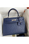 Hermes Kelly Sellier 32 Handmade Bag In Blue Iris Ostrich Leather  Replica
