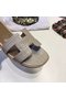 Hermes lady leather Slipper HO811HMJ grey Replica