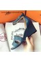 Hermes Leather 70mm Sandal H0741 Blue  Replica