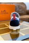 Hermes Men's Addict Sneakers In Bicolor Blue Knit  Replica