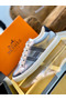 Hermes Men's Avantage Sneakers In Grey Metallic Leather  Replica