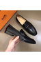 Hermes Men's Sydney Loafers In Black Calfskin  Replica