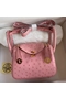 Hermes Mini Lindy Handmade Bag In Rose Sakura Ostrich Leather  Replica