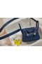 Hermes mini Lindy Togo Leather Bag LD19 blue&Silver-Tone Metal  Replica