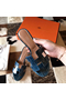 Hermes Oasis Sandals In Blue Shiny Niloticus Crocodile  Replica
