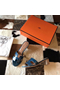 Hermes Oasis Sandals In Blue Shiny Niloticus Crocodile  Replica