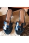 Hermes Oasis Sandals In Blue Shiny Niloticus Crocodile  Replica
