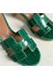 Hermes Oasis Sandals In Green Shiny Niloticus Crocodile  Replica