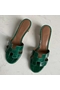 Hermes Oasis Sandals In Green Shiny Niloticus Crocodile  Replica